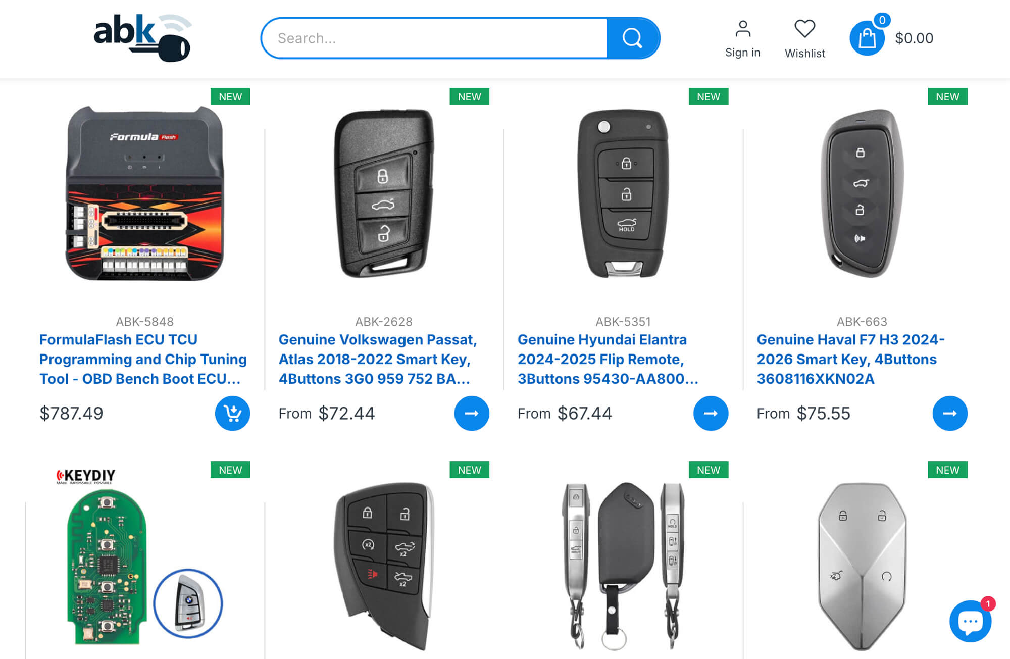abkeys storefront homepage with featured collections
